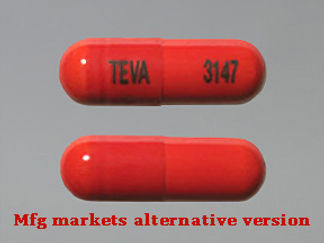 This is a Capsule imprinted with TEVA on the front, 3147 on the back.