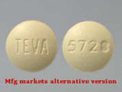 Famotidine: This is a Tablet imprinted with TEVA on the front, 5728 on the back.