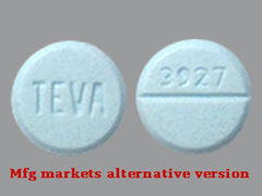 This is a light blue round Tablet imprinted with TEVA on the front, 3927 on the back, and is manufactured by TEVA USA.