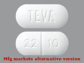 Esto es un Tableta imprimido con TEVA en la parte delantera, 22 10 en la parte posterior, y es fabricado por None.