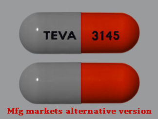 This is a Capsule imprinted with TEVA on the front, 3145 on the back.