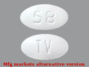 Tramadol Hcl: Esto es un Tableta imprimido con TV en la parte delantera, 58 en la parte posterior, y es fabricado por None.