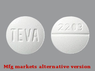 Esto es un Tableta imprimido con TEVA en la parte delantera, 2203 en la parte posterior, y es fabricado por None.