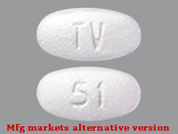 Carvedilol: This is a Tablet imprinted with TV on the front, 51 on the back.