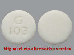 This is a white round Tablet Chewable imprinted with G  103 on the front, nothing on the back, and is manufactured by MAJOR PHARMACEU.