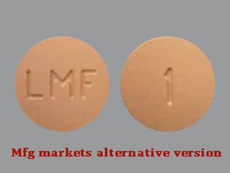 This is a Tablet imprinted with LMF on the front, 1 on the back.