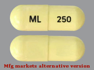 This is a Capsule imprinted with ML on the front, 250 on the back.