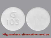 Gas Relief: This is a Tablet Chewable imprinted with G  103 on the front, nothing on the back.