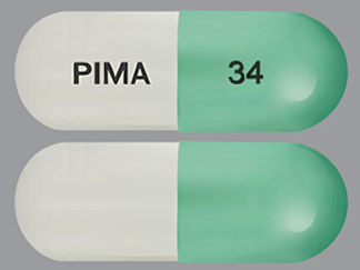 This is a Capsule imprinted with PIMA on the front, 34 on the back.