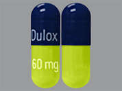 Duloxetine Hcl: Esto es un Cápsula LP verde oblongo imprimido con Dulox en la parte delantera, 60mg en la parte posterior, y es fabricado por ASCEND LABORATO.