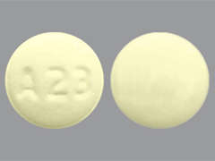 This is a light yellow round Tablet imprinted with A23 on the front, nothing on the back, and is manufactured by ASCEND LABORATO.