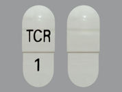 Tacrolimus: This is a Capsule imprinted with TCR on the front, 1 on the back.