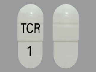 This is a Capsule imprinted with TCR on the front, 1 on the back.