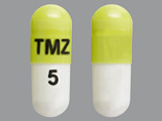 This is a Capsule imprinted with TMZ on the front, 5 on the back.
