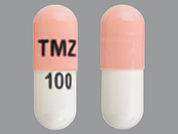 Temozolomide: Esto es un Cápsula imprimido con TMZ en la parte delantera, 100 en la parte posterior, y es fabricado por None.