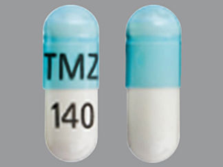 This is a Capsule imprinted with TMZ on the front, 140 on the back.