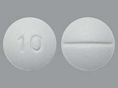This is a white round Tablet imprinted with 10 on the front, nothing on the back, and is manufactured by ACCORD HEALTHCA.