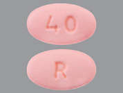 Rosuvastatin Calcium: This is a pink oval Tablet imprinted with 40 on the front, R on the back, and is manufactured by ACCORD HEALTHCA.