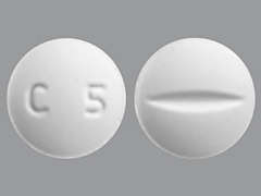 This is a white round Tablet imprinted with C 5 on the front, nothing on the back, and is manufactured by ACCORD HEALTHCA.