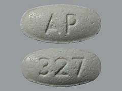 This is a tan oval Tablet imprinted with AP on the front, 327 on the back, and is manufactured by ACELLA PHARMACE.