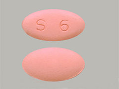 This is a brick red oval Tablet imprinted with S 6 on the front, nothing on the back, and is manufactured by ACCORD HEALTHCA.