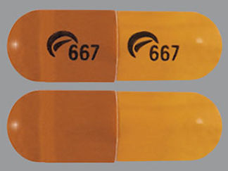 This is a Capsule imprinted with logo and 667 on the front, logo and 667 on the back.