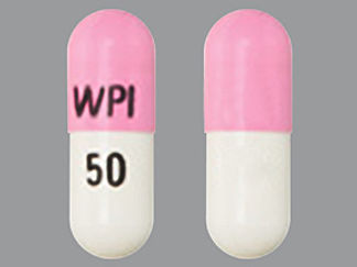 This is a Capsule imprinted with WPI on the front, 50 on the back.