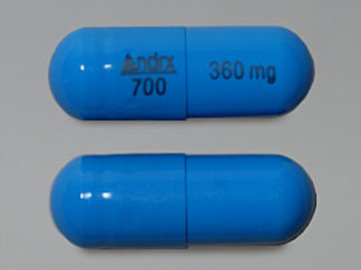 This is a Capsule Er 24hr imprinted with Andrx  700 on the front, 360 mg on the back.