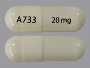 Juxtapid: Esto es un Cápsula imprimido con A733 en la parte delantera, 20 mg en la parte posterior, y es fabricado por None.