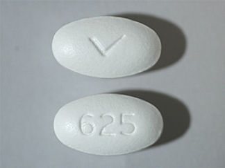 This is a Tablet imprinted with V on the front, 625 on the back.