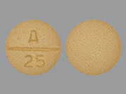 Carbidopa: This is a Tablet imprinted with A  25 on the front, nothing on the back.