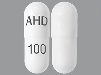 This is a Capsule imprinted with AHD on the front, 100 on the back.