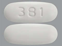 This is a white oblong Tablet Er 24 Hr imprinted with 381 on the front, nothing on the back, and is manufactured by MARLEX PHARM..