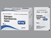 Eletriptan Hbr: Esto es un Tableta imprimido con E 2 en la parte delantera, nada en la parte posterior, y es fabricado por None.