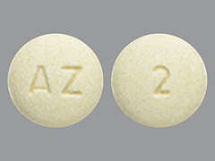 This is a yellow round Tablet imprinted with AZ on the front, 2 on the back, and is manufactured by AJANTA PHARMA L.