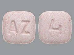 This is a pink square (rounded corners) Tablet imprinted with AZ on the front, 4 on the back, and is manufactured by AJANTA PHARMA L.