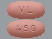 Valganciclovir Hcl: This is a Tablet imprinted with VL on the front, 450 on the back.