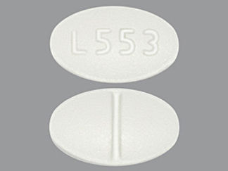 This is a Tablet imprinted with L553 on the front, nothing on the back.