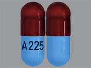 Temazepam: This is a maroon oblong Capsule imprinted with A 225 on the front, nothing on the back, and is manufactured by ALEMBIC PHARMAC.
