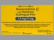 Buprenorphine-Naloxone: Esto es un Película Medicada imprimido con A12 en la parte delantera, nada en la parte posterior, y es fabricado por None.