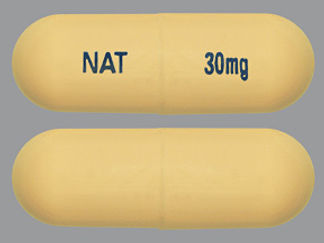 Esto es un Cápsula imprimido con NAT en la parte delantera, 30mg en la parte posterior, y es fabricado por None.