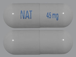 This is a Capsule imprinted with 45 mg on the front, NAT on the back.