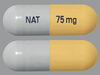 Esto es un Cápsula imprimido con NAT en la parte delantera, 75 mg en la parte posterior, y es fabricado por None.