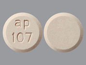 Emverm: This is a Tablet Chewable imprinted with ap  107 on the front, nothing on the back.