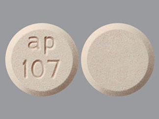 This is a Tablet Chewable imprinted with ap  107 on the front, nothing on the back.