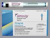 Aimovig Autoinjector: Esto es un Auto-inyector imprimido con nada en la parte delantera, nada en la parte posterior, y es fabricado por None.