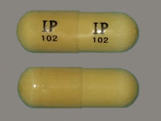 This is a Capsule imprinted with IP  102 on the front, IP  102 on the back.