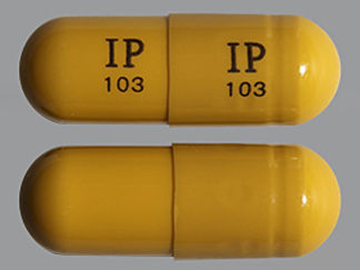 This is a Capsule imprinted with IP  103 on the front, IP  103 on the back.