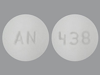 This is a Tablet Immediate D Release Biphase imprinted with AN on the front, 438 on the back.