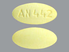 Esto es un Tableta amarillo claro oval imprimido con AN 442 en la parte delantera, nada en la parte posterior, y es fabricado por AMNEAL PHARMACE.